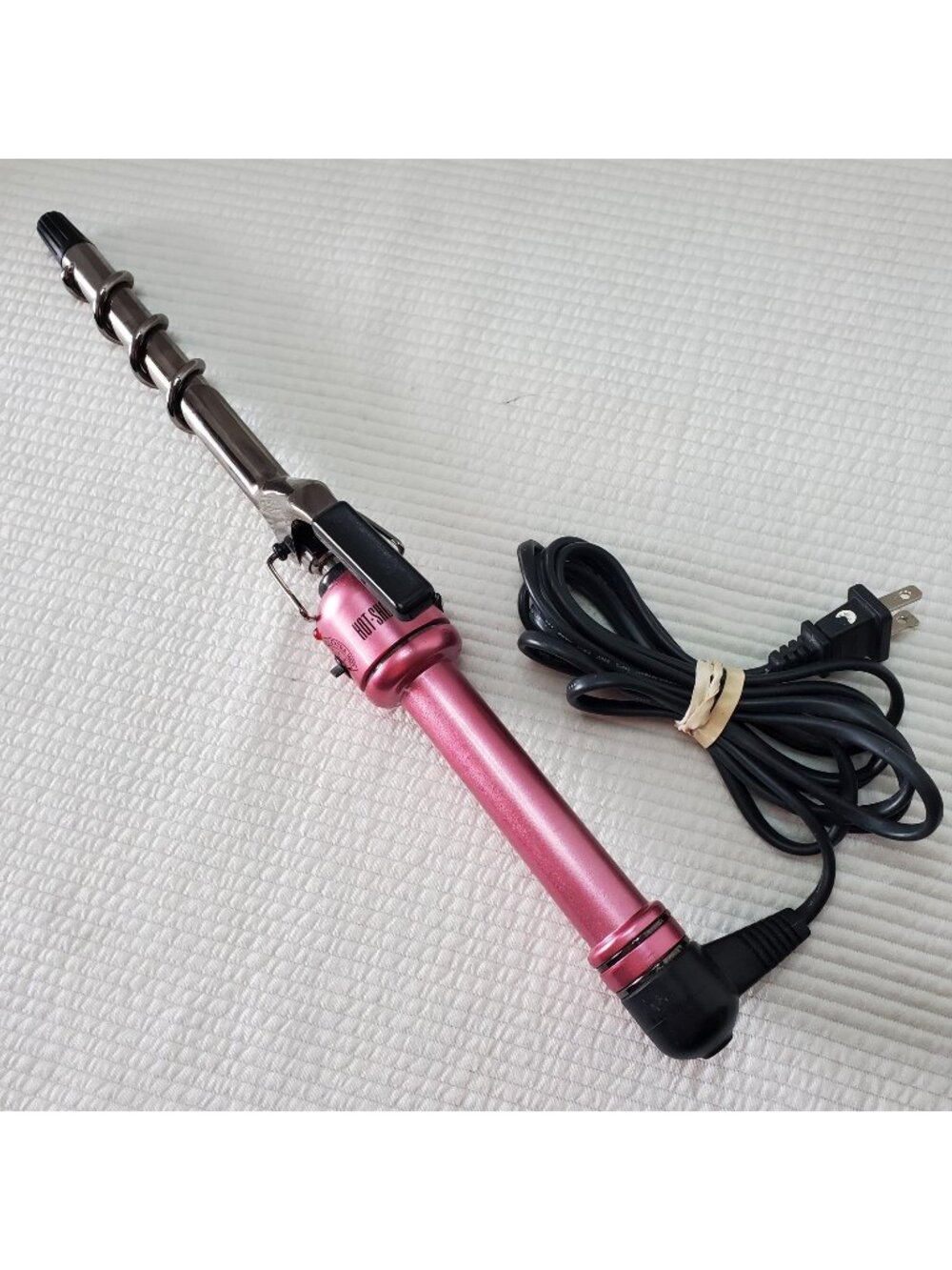 Hot Shot Tools Coil Swirl Spiral Curling Iron S510328 3/4" Pink Black Works